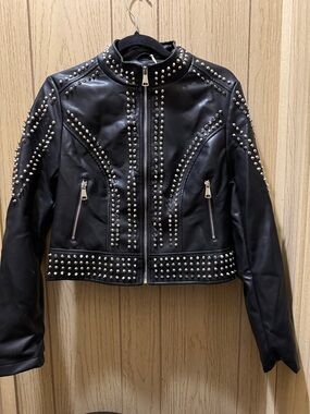 Studded Black Faux Leather Moto Jacket